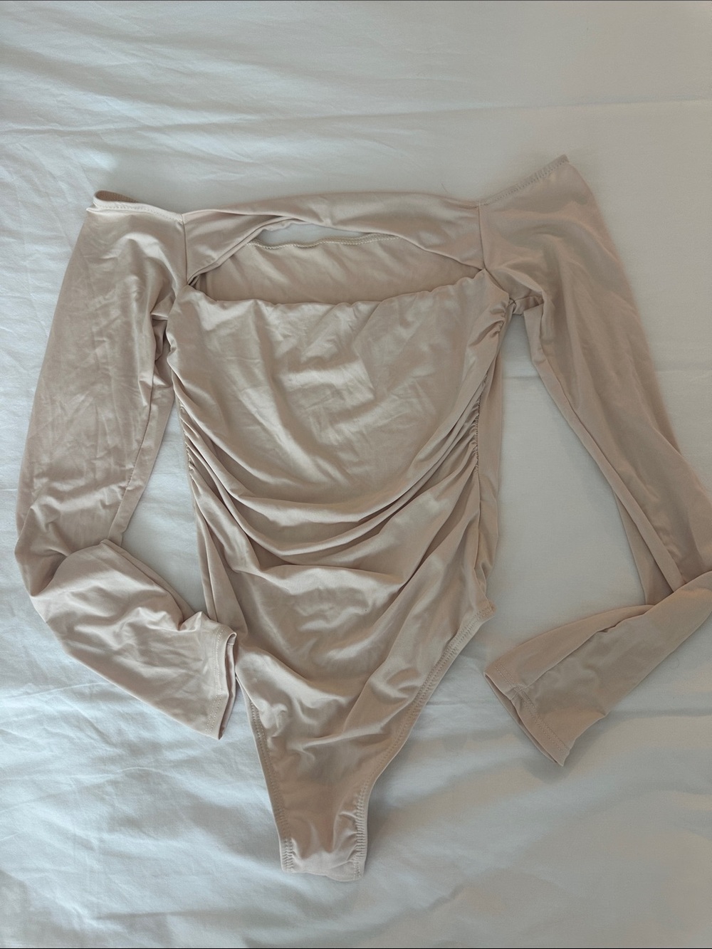 Fashion Nova Nude Off-Shoulder Long Sleeve Bodysuit